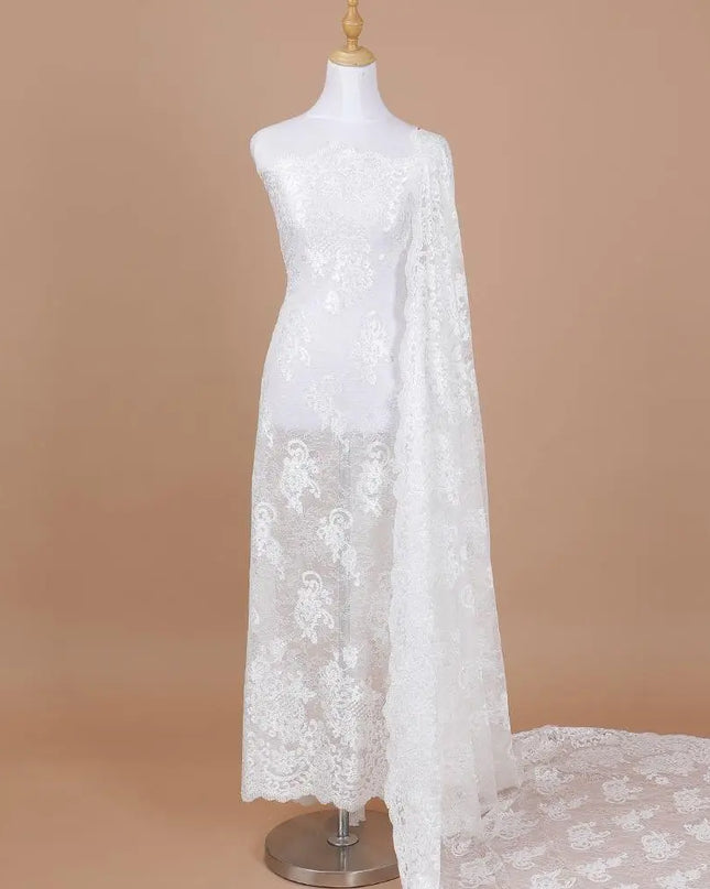 White lace fabric with same tone embroidery in fancy design-D9242 Regal Fabrics