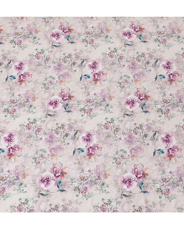 Cream synthetic crepe fabric with multicolor print in floral design-D15029 Regal Fabrics