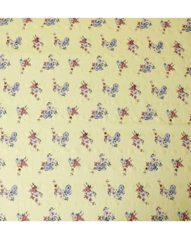 Sunflower yellow cotton voile fabric with same tone clipcord having multicolor print in floral design-D9065 Regal Fabrics
