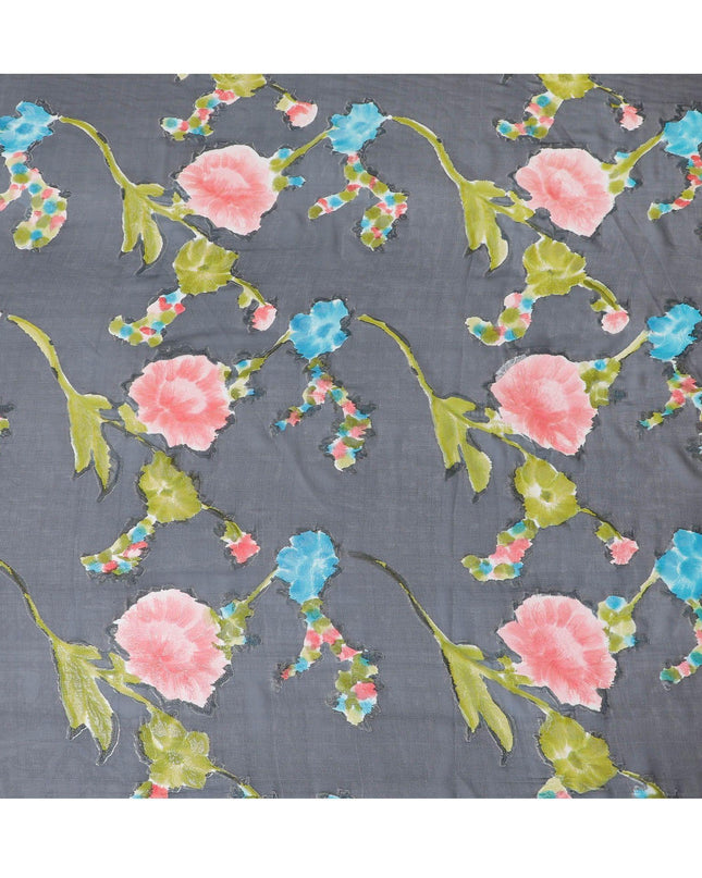 Black hand printed Premium pure silk chiffon with gold metallic lurex and multicolor prints in floral design-D11392