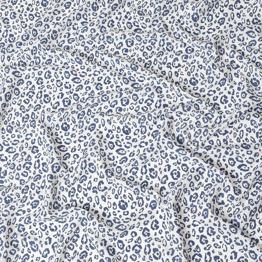 قماش الكتان النقي الأبيض الفاخر مع طباعة زرقاء بتصميم فاخر-D13965