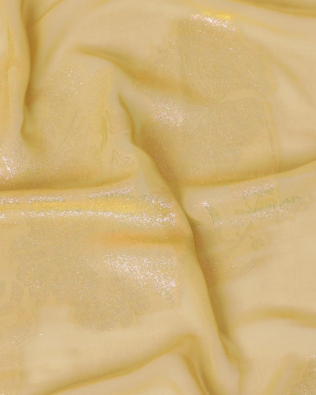 Dull gold synthetic chiffon fabric with copper metallic lurex in floral design-D8679 Regal Fabrics