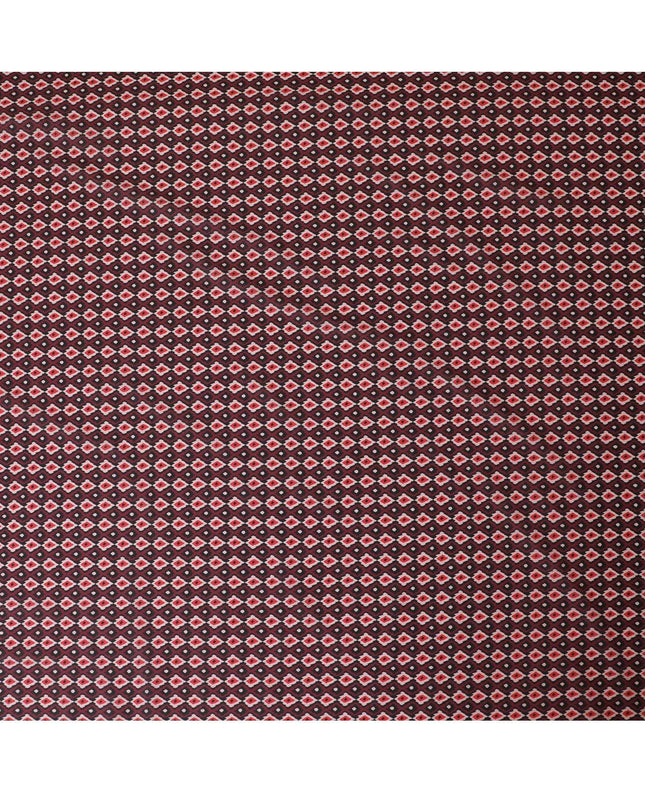 Maroon Premium Spanish 100% cotton lawn fabric with black, light pink and Scarlet red print in abstract design-D9241