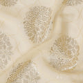 قماش جورجيت صناعي ذهبي فاتح مع تطريز بنفس اللون مع رقائق ذهبية مطبوعة بتصميم زهور - D12229