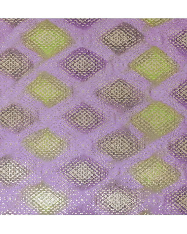 قماش شيفون من الحرير الخالص باللون الأرجواني مع طباعة باريس باللون الأخضر مع لوريكس معدني ذهبي بتصميم منقط-D14300