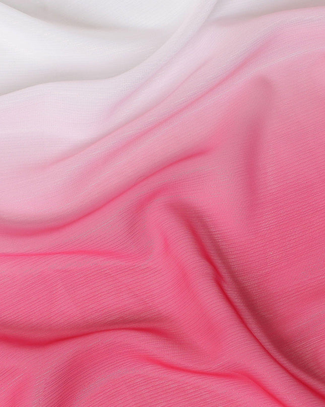 Hot pink, white synthetic chiffon fabric with same tone metallic lurex in ombre design-D14453