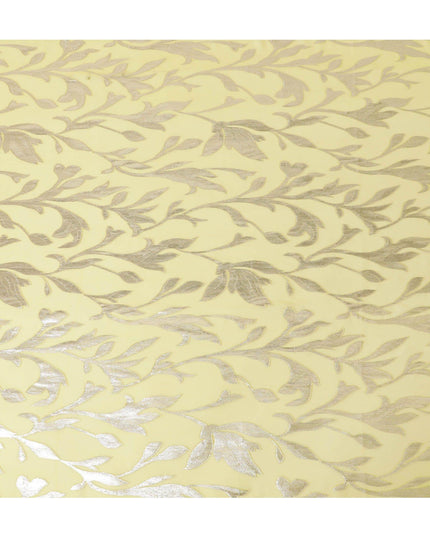 شيفون من الحرير الخالص الفاخر باللون الأصفر الجبني مع لوريكس معدني ذهبي بتصميم أوراق الشجر -D11360