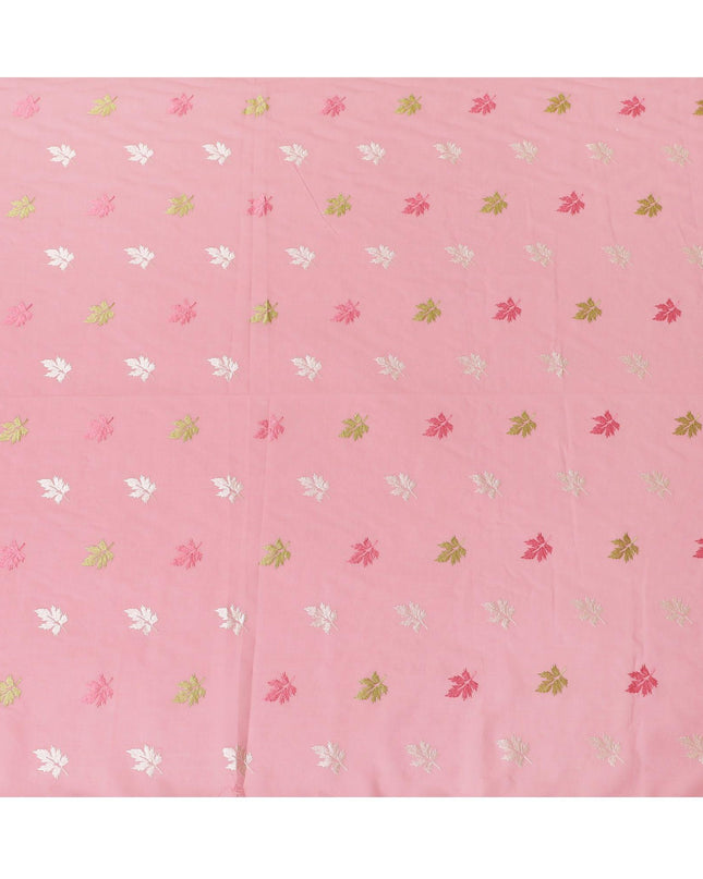 Baby pink Premium cotton voile fabric with same tone, mint green and beige embroidery in floral design-D13121