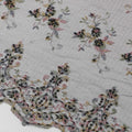 Black nylon nylon tulle fabric with black sequins, beads and multicolor embroidery in floral design