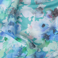 Sea blue synthetic crepe fabric with multicolor print in floral design-D10023 - Regal Fabrics