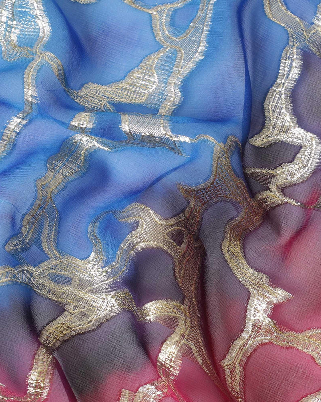 شيفون من الحرير الخالص متعدد الألوان مع لوريكس معدني ذهبي بتصميم تجريدي -D11365