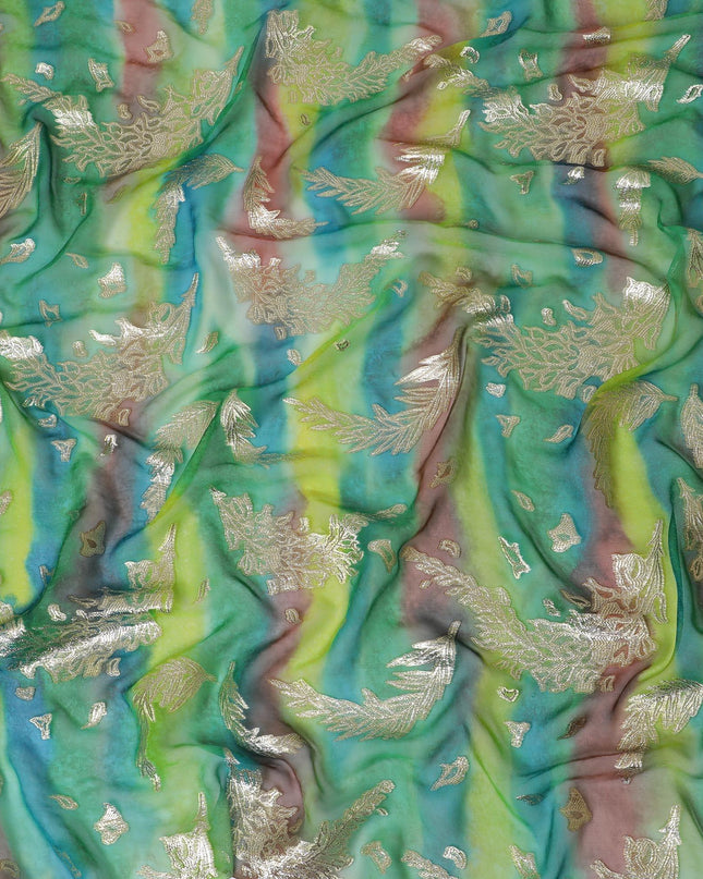 قماش شيفون حريري نقي فاخر متعدد الألوان مع لوركس معدني ذهبي بتصميم زهور-D14242