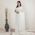 White Premium Pure French chantilly lace saree having stone work in floral design-D13466