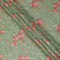 Sage green Premium pure cotton voile fabric with same tone, peach and mint green embroidery in floral design-D15246