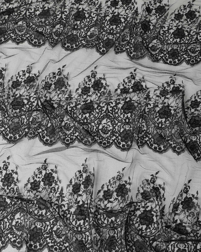 Black lace fabric with same tone embroidery in fancy design-D6036