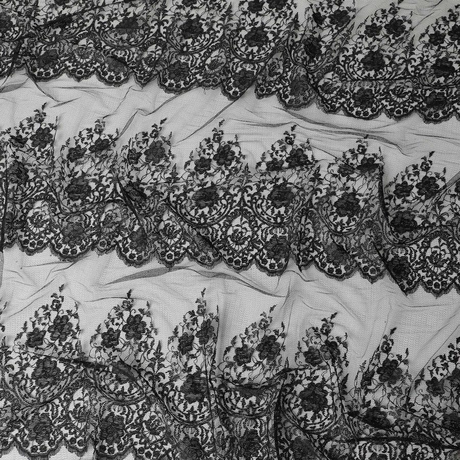 Black lace fabric with same tone embroidery in fancy design-D6036