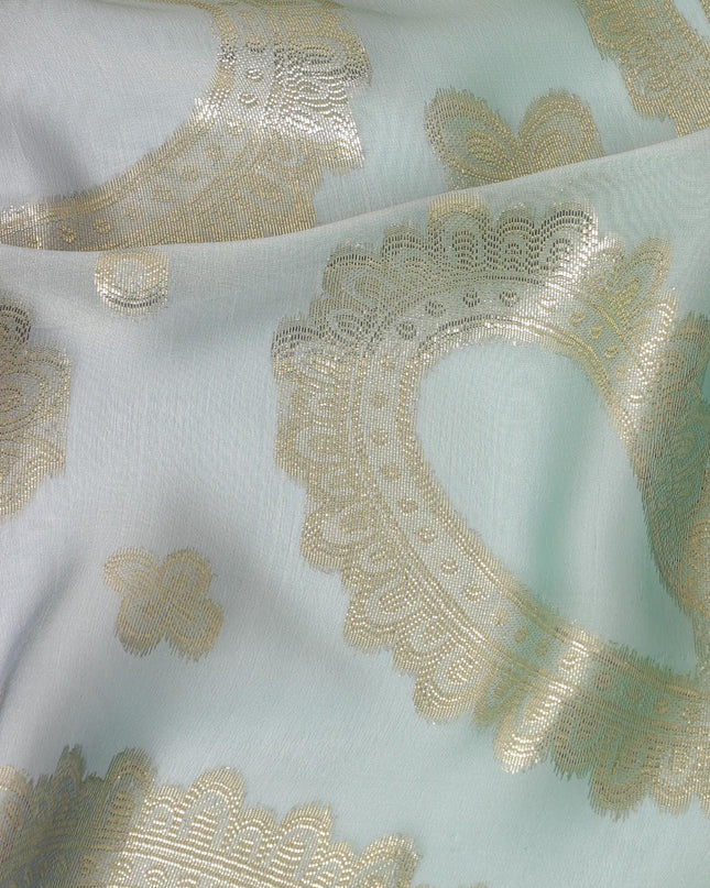 قماش شيفون حريري فرنسي (فرنساوي) فاخر متعدد الألوان مع لوركس معدني ذهبي بتصميم بيزلي-D12721