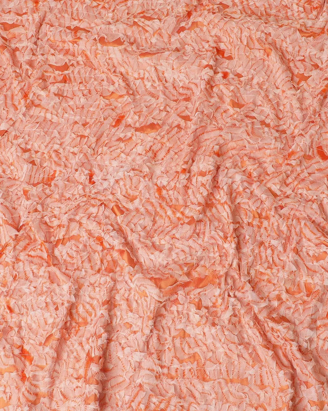 Squash orange synthetic chiffon fabric with off white and same tone patchwork in fancy design-D11669 Regal Fabrics