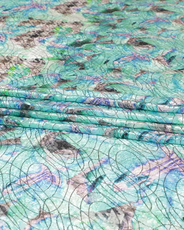 Multicolor Italian Premium silk chiffon dirac (makmal) fabric with velvet jacquard in floral design-D8654 Regal Fabrics