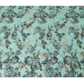 قماش شيفون حريري نقي فاخر باللون الأزرق المخضر الفاتح مع قطيع أسود به بريق ولوريكس معدني ذهبي بتصميم زهور-D13723