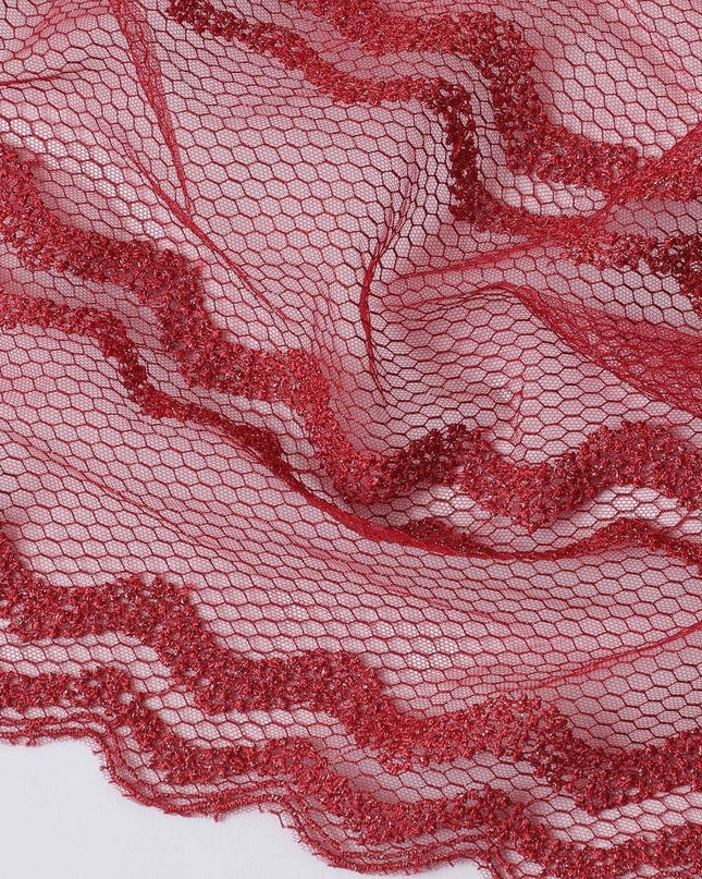 Crimson red nylon tulle fabric with same tone embroidery in floral design-D11753 Regal Fabrics