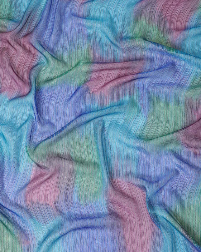 قماش شيفون من الحرير الخالص متعدد الألوان مع لوريكس معدني ذهبي بتصميم مخطط -D12615