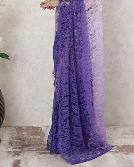 Light Lilac to purple Premium pure French chantilly lace saree in ombre design-D14531