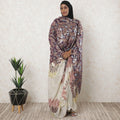 Purple Premium pure French (Fransawi) silk chiffon garbasaar with gold viscose and baby blue metallic lurex in abstract design-D11520 Regal Fabrics