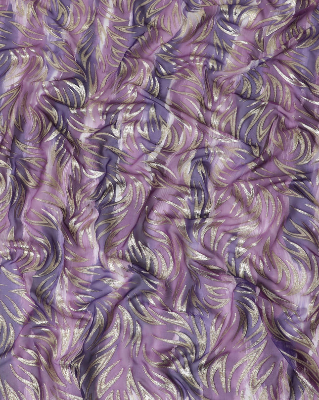 قماش شيفون من الحرير الخالص متعدد الألوان مع لوريكس معدني ذهبي بتصميم تجريدي-D14071