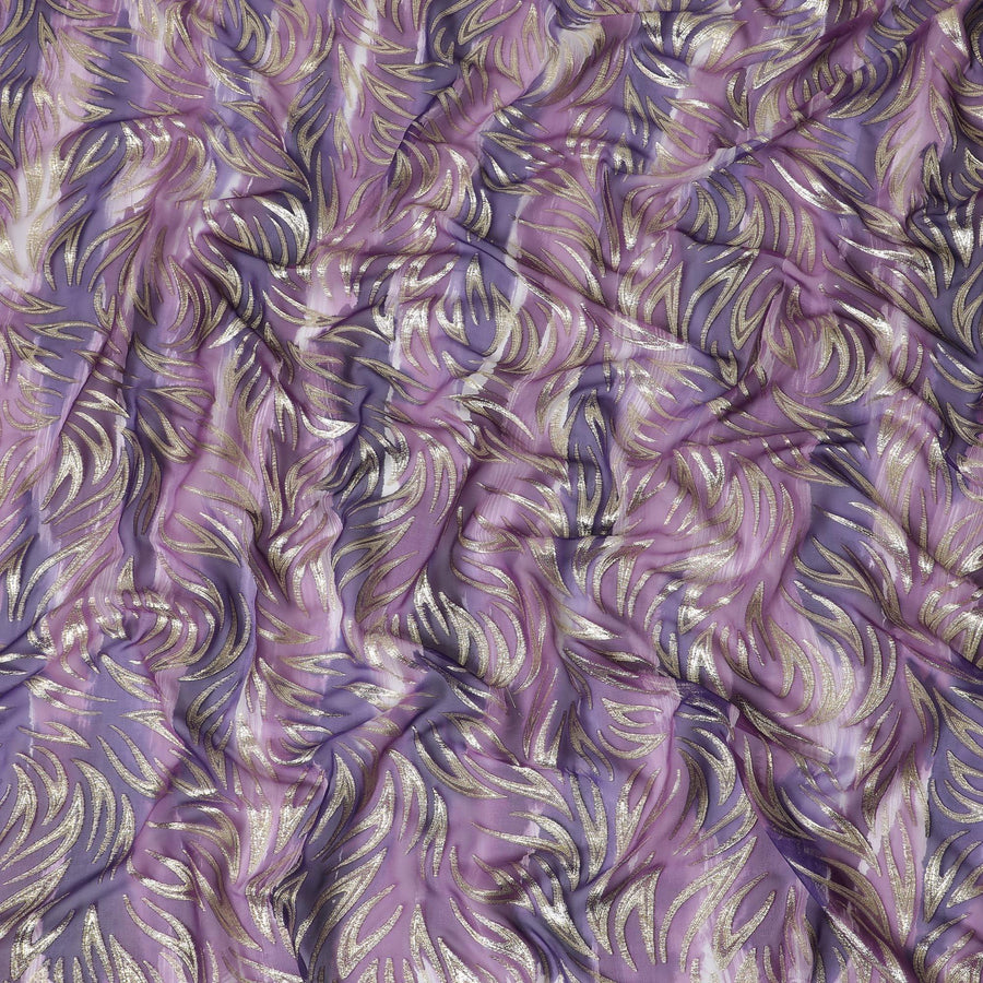 قماش شيفون من الحرير الخالص متعدد الألوان مع لوريكس معدني ذهبي بتصميم تجريدي-D14071