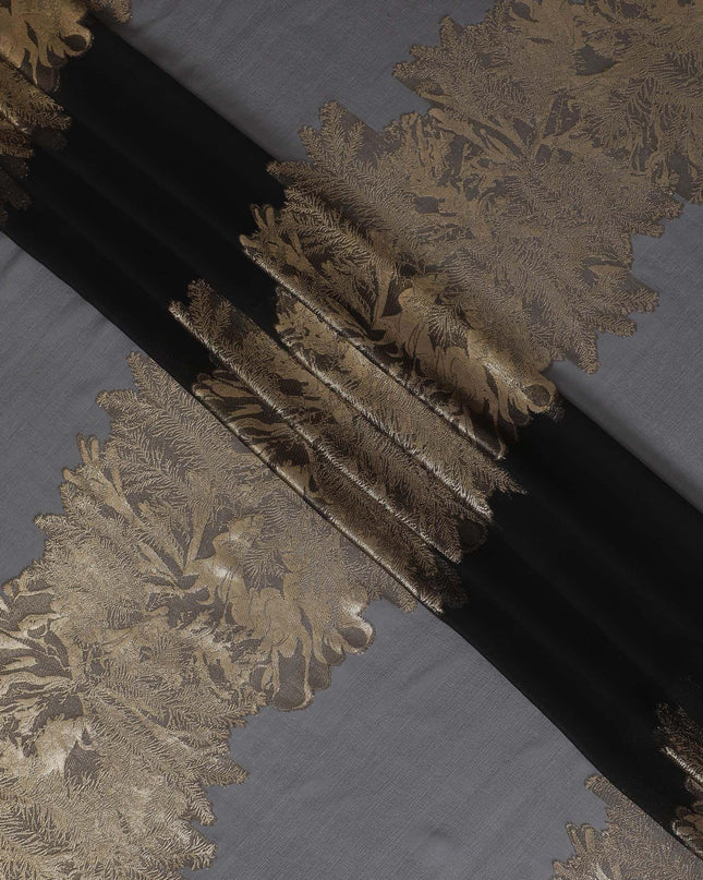 Black Premium pure French (Fransawi) silk chiffon fabric with gold metallic lurex in fancy design-D15641