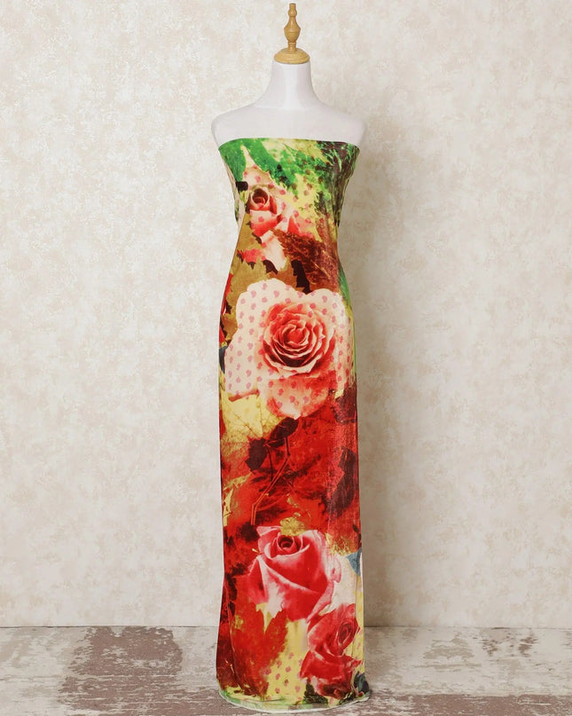 Multicolor printed silk blended velvet fabric in fancy design-D13932 Regal Fabrics