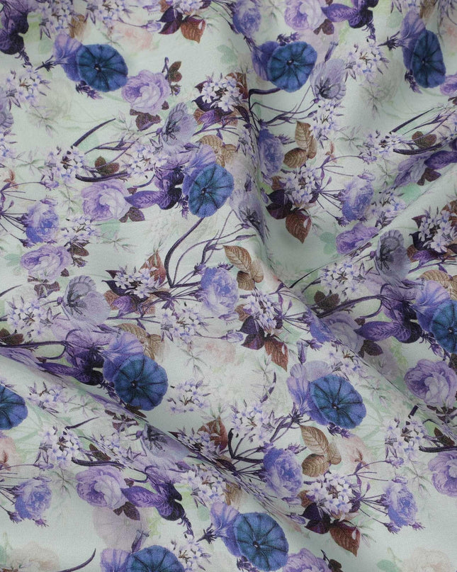 Powder blue blended cotton lawn fabric  with multicolor print in floral design: D-5671 Regal Fabrics