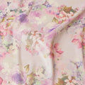 Beige silk chiffon fabric with multicolor print in floral design having organza finish-D6634