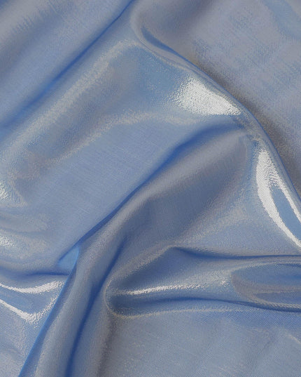 Steel blue pure silk chiffon with golden metallic lurex in stripe design-D9216