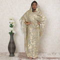Sand beige Premium pure French (Fransawi) silk chiffon thobe with powder blue viscose having gold metallic lurex in floral design-D14380 Regal Fabrics
