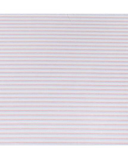 قماش الكتان النقي الفاخر باللون الأبيض الفاتح مع طباعة باللون الأحمر والأزرق والأخضر الغار بتصميم مخطط - D11108