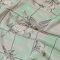 Mint green synthetic crepe fabric with beige and grey print having stone work in floral design-D15297 - Regal Fabrics