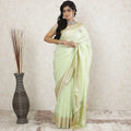 Mint green premium pure cotton silk saree with gold border weave having stone work in floral design-D13486 Regal Fabrics