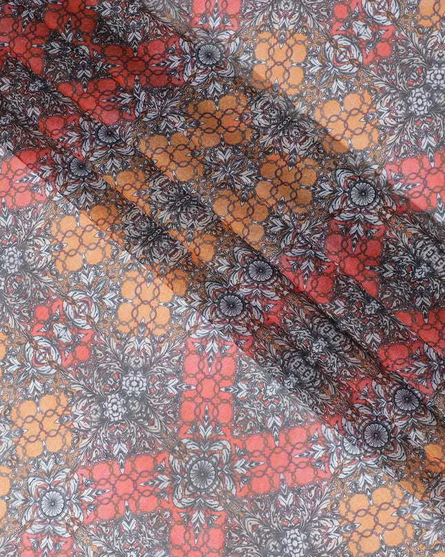 Multicolor printed synthetic chiffon fabric in floral design-D11014 Regal Fabrics