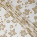 قماش شيفون حريري فرنسي (فرنساوي) فاخر باللون الأبيض الفاتح مع فيسكوز بيج زيتوني مع لوريكس معدني ذهبي بتصميم زهور -D14061
