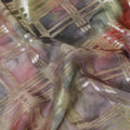 Multicolor Premium pure silk chiffon fabric with gold metallic lurex in checks design-D11410