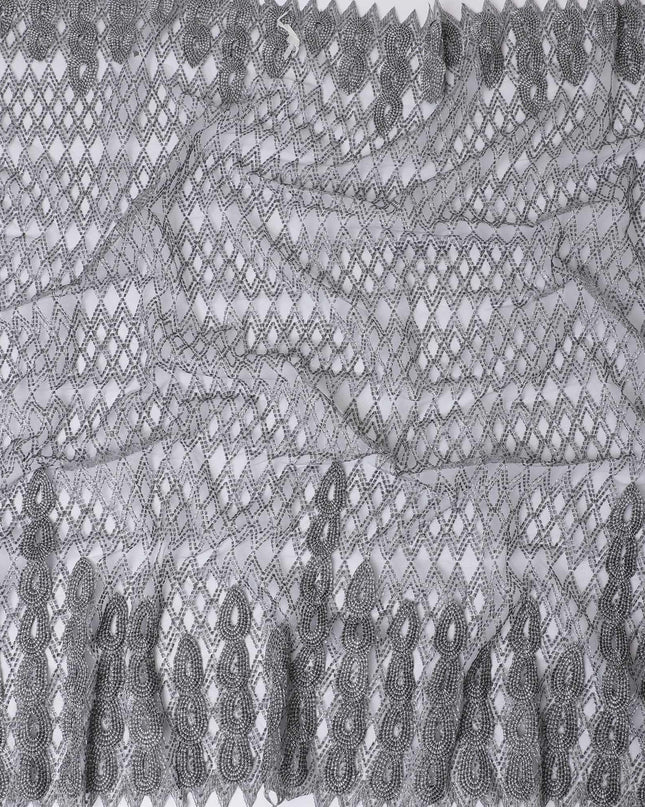 Stone grey nylon tulle fabric with same tone embroidery in fancy design-D11713 Regal Fabrics
