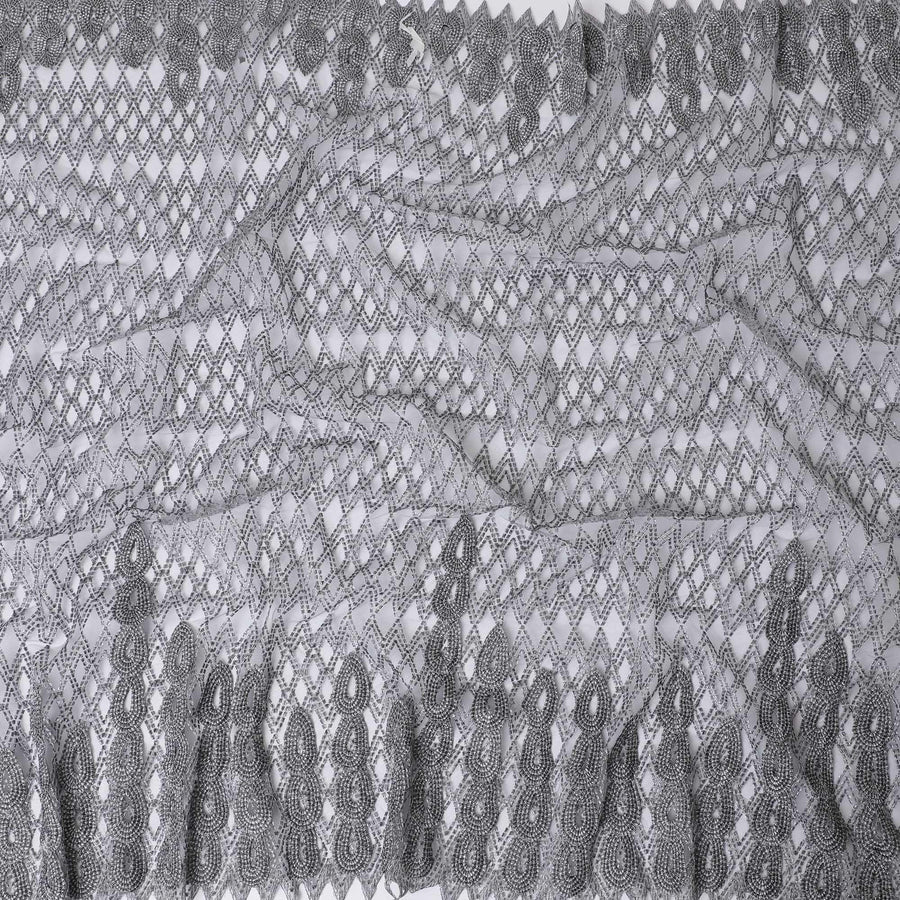 Stone grey nylon tulle fabric with same tone embroidery in fancy design-D11713 Regal Fabrics