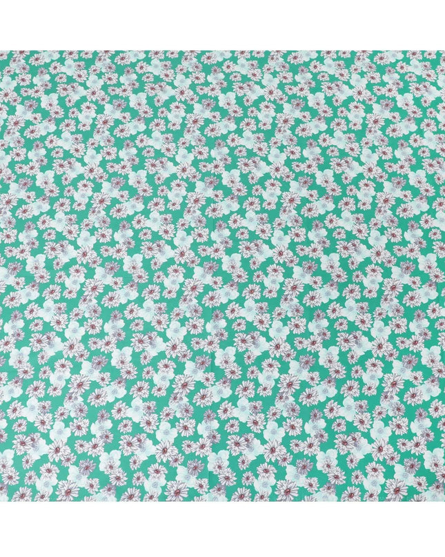 Dark Jade green cotton lawn fabric with off white, silver grey and turquoise blue print in floral design-D10847 Regal Fabrics
