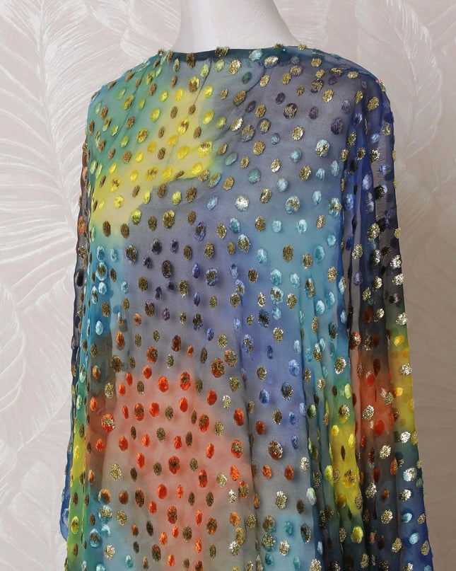 Multicolor Premium pure silk blended velvet makmal dirac fabric with gold metallic lurex in dot design-D14885 Regal Fabrics