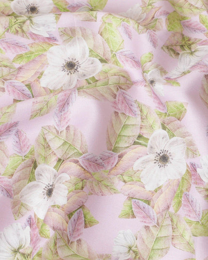 Light pink cotton satin fabric with multicolor print in floral design-D15264