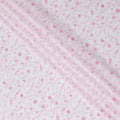 White cotton voile fabric with baby pink print in floral design-D15421