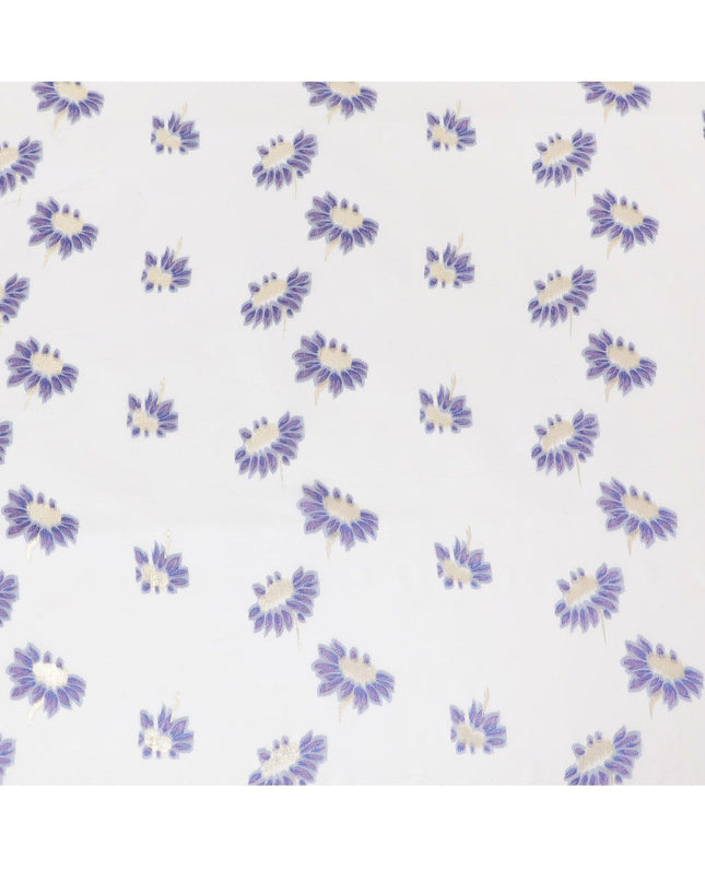 قماش شيفون من الحرير الخالص الأبيض الفاخر مع الفيسكوز الأزرق مع اللوريكس المعدني الذهبي بتصميم الأزهار-D14234