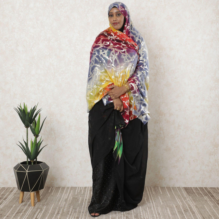 Multicolor premium pure silk chiffon garbasaar with gold metallic lurex in fancy design-D11595 Regal Fabrics